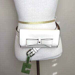 Kate Spade Women’s L/XL Bow Leather Bone White Belt Bag Fanny Pack $98.00 NWT